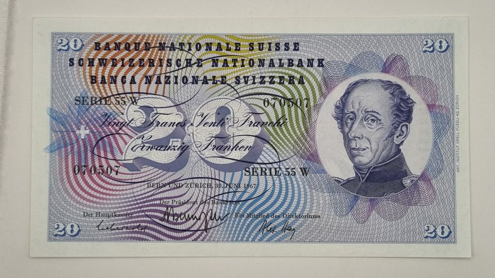 Note 20 FR 1967 ungefaltet (Neu und originalverpackt) in Bure für CHF ...