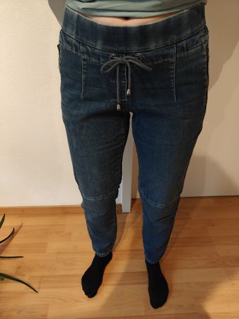 Damen Jeanshose blau mit Tunnelzug Reissverschluss 