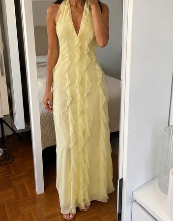 Trendyol elegantes hellgelbes Maxikleid mit Volants 🌼 36/38
