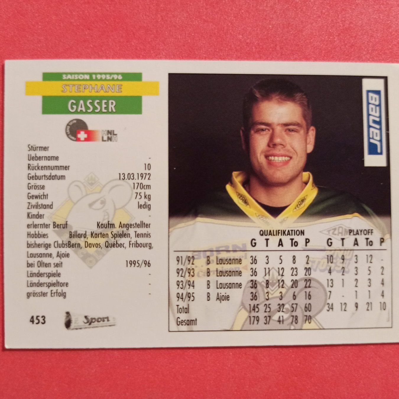 Carte collezionabili: Stephane Gasser - EHC OLTEN - 1995/96 – Usato da Dübendorf venduto da kb86_MOVIE 1