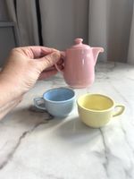 Melitta gelb, rosa, blau Puppe Keramik Set
