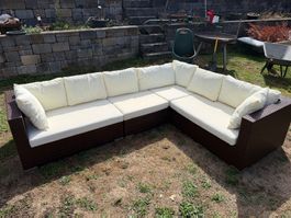 Garten Sitzgruppe Geflecht braun mit Auflagen guter Zustand