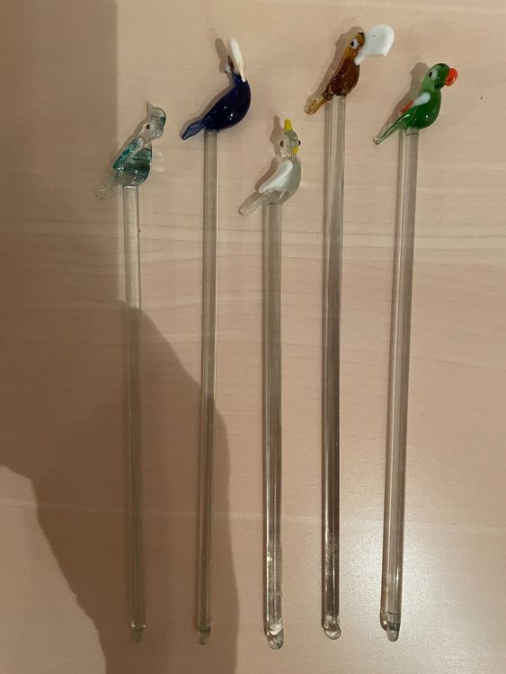 4 Stück Weinrührer Aus Glas - Elegante Cocktail Rührstäbe In Rosa