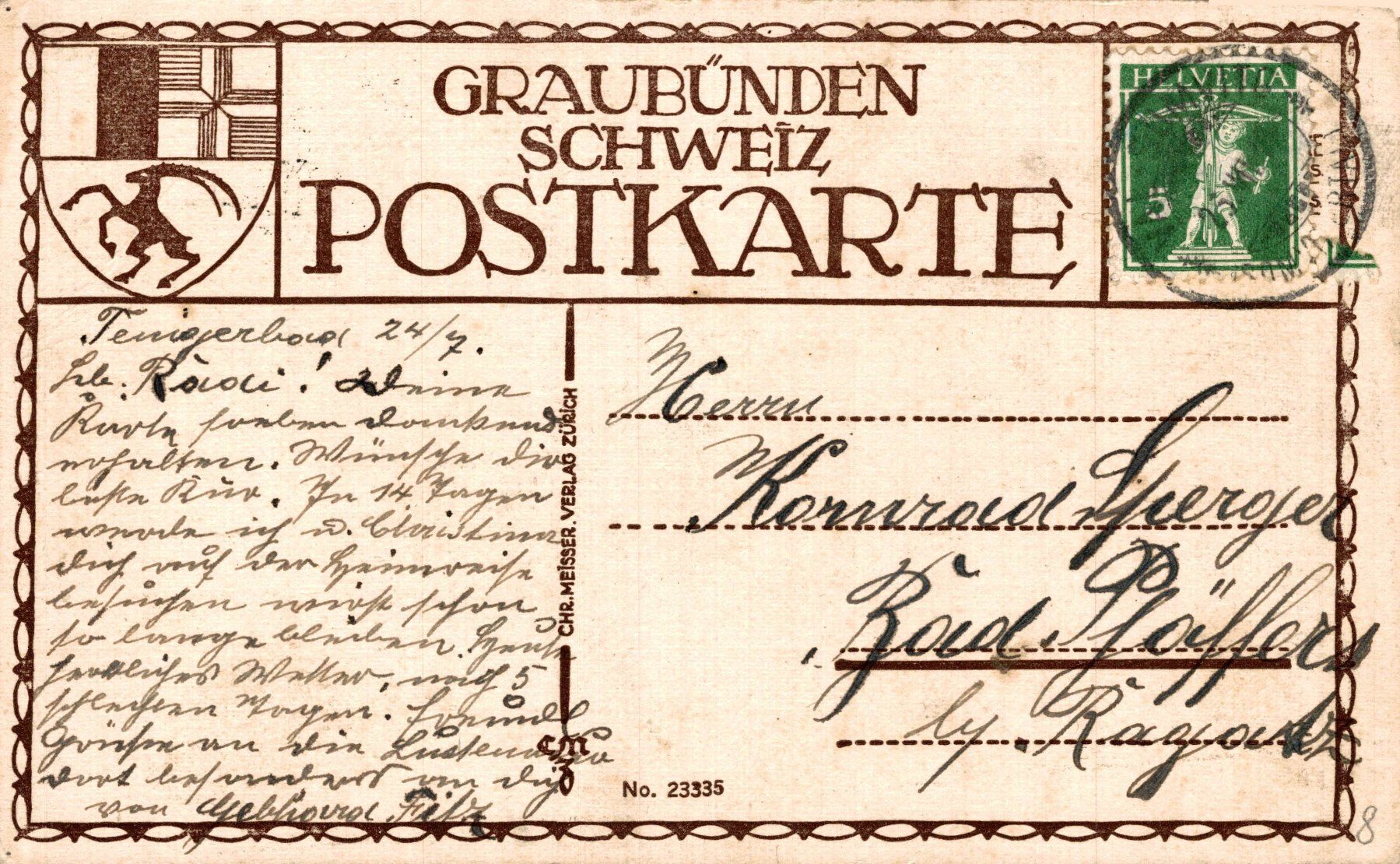 Cartoline postali: Waldhaus Somvixertal, Bündner Oberland – Usato da Bronschhofen venduto da Astore 1