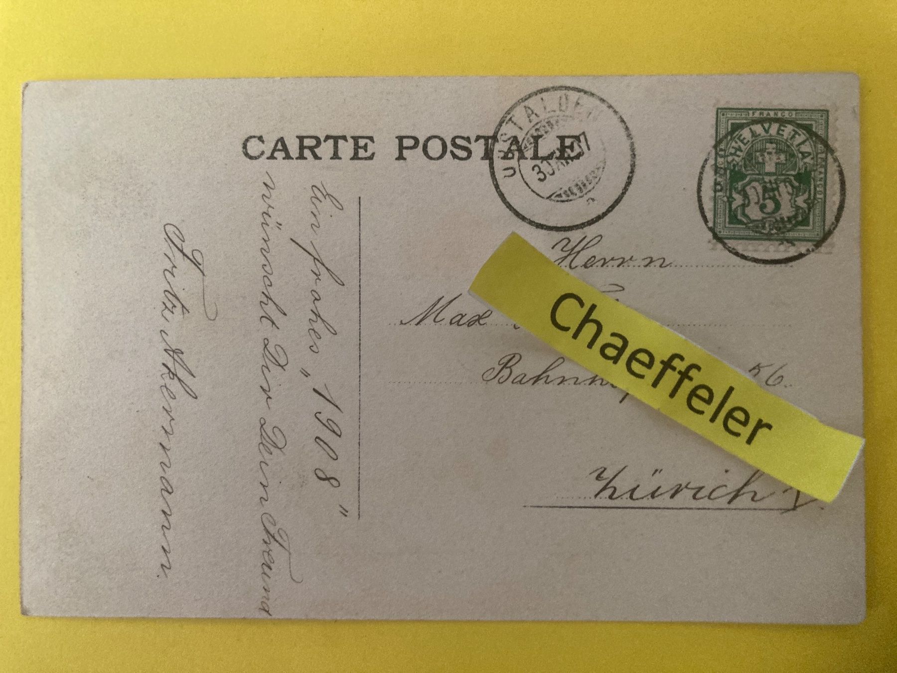 Cartoline postali: 1907 Thalalpsee – Usato da Zürich venduto da Chaeffeler 1