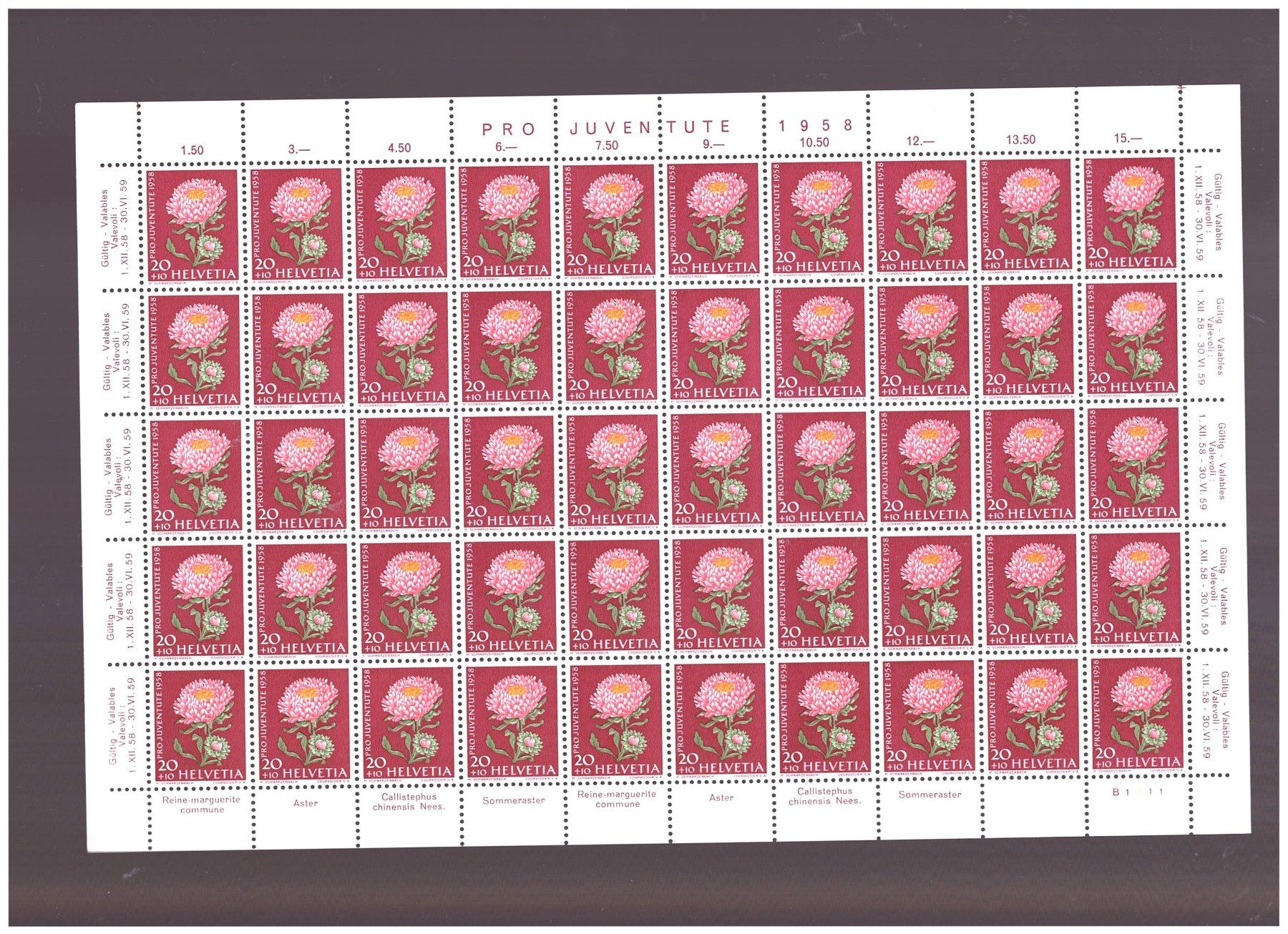 Alle Briefmarken: 1958 --- PRO JUVENTUTE BOGEN POSTFRISCH JE 50 STÜCK – Neu (gemäss Beschreibung) aus Dübendorf von Piero2 2
