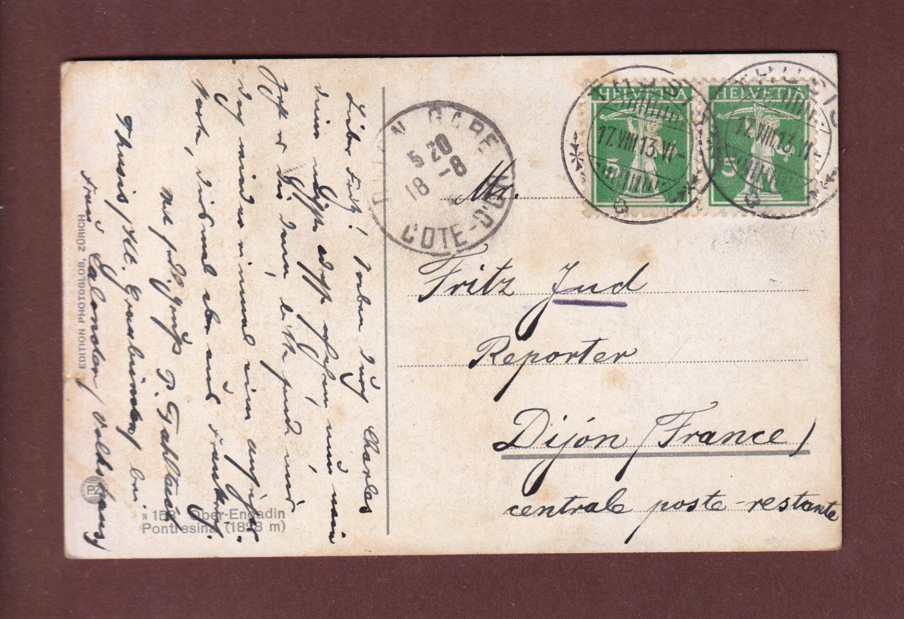 Ansichtskarten: PONTRESINA - 1913 – Gebraucht aus Pully von nicecards-shop 1