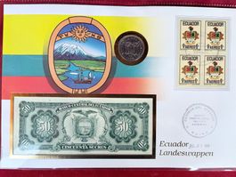 ECUADOR - Münzbrief 21.12.90 - 50 & 50 Sucres 1988 - UNZ.