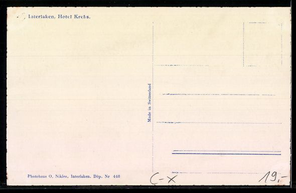 Cartoline postali: Interlaken, Teilansicht mit Hotel Krebs – Usato da Berlin venduto da bartko-reher 1