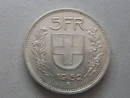 5 Fr.  1952 rar nur 0,15 Mio. Stück -  vz. - unz.