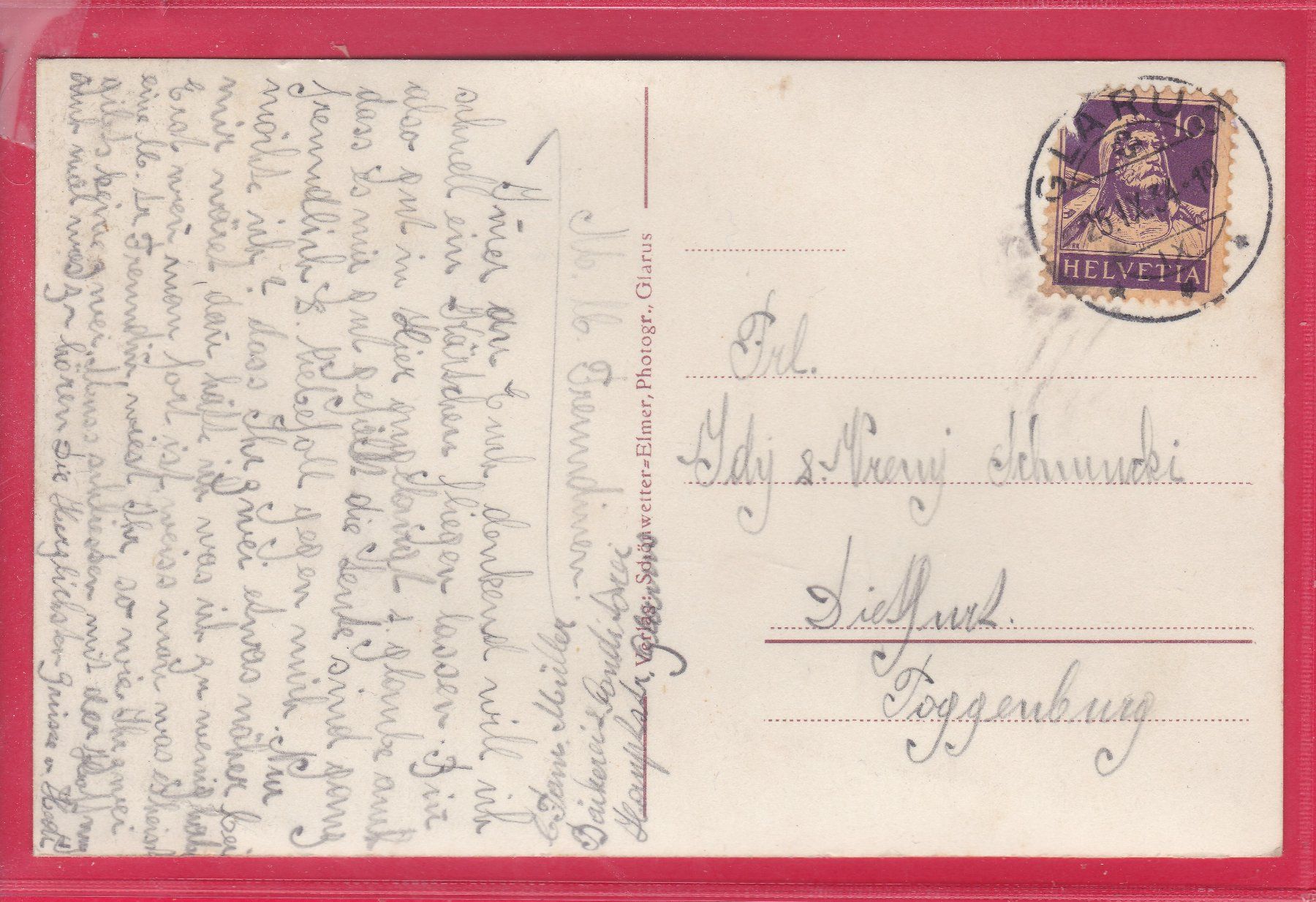 Cartoline postali: GLARUS VON WESTEN, 26.9.1934 – Usato da Oberrieden venduto da Gebirgsstelze 1