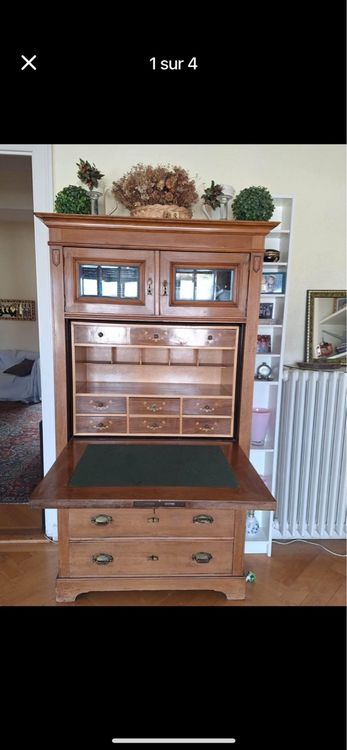 Secrétaire Ancien En Bois Massif – 2 Tiroirs – Bon état – Meuble De Bureau