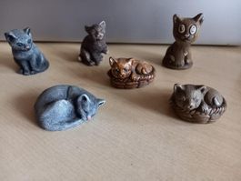 7 Katzenfiguren Deko Figuren Porzellan