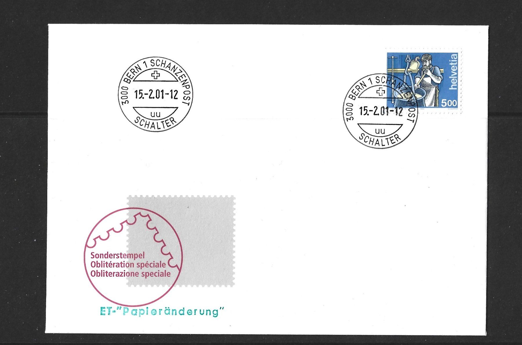 Tutti i francobolli: 2001 FDC  Papieränderung mit Sonderstempel – Nuovo (secondo la descrizione) da Rheinau venduto da loxis