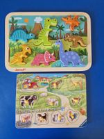 2 Holz Baby Puzzle, Dinosaurier und Bauernhoftiere
