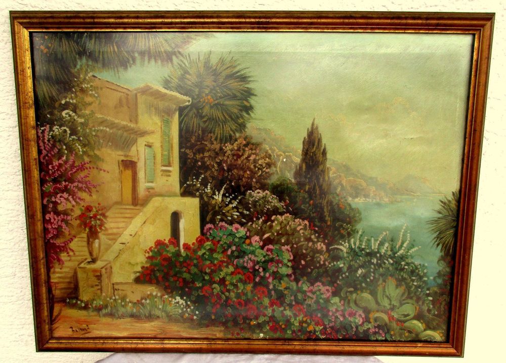 Ölgemälde Italienische Villa Gardasee Blumen Garten Signatur Kaufen
