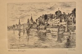 Alte Radierung Zürich Schipfe signiert & gerahmt