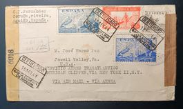 Spanien Flugpostbrief 1944, Zensuriert nach USA 1944