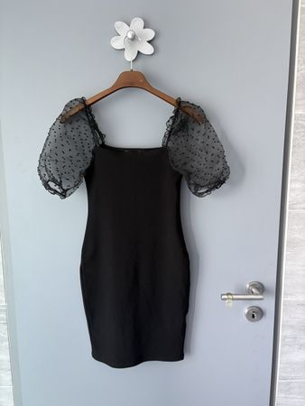 Robe noire New Yorker manches courtes à pois taille S