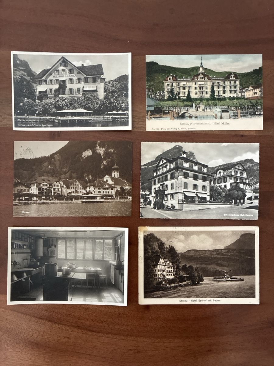 Cartoline postali: 6 Ansichtskarten Schweiz von Gersau SZ – Usato da Oftringen venduto da Cla.vD.74