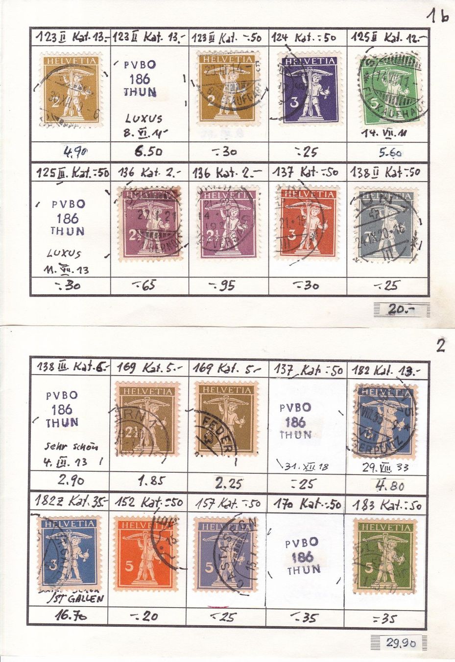 Alle Briefmarken: 17 x CH Briefmarken-Auswahlseiten – Gebraucht aus Münchwilen AG von Nesar