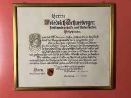Urkunde 1943 an Forstamtgehilfe Friedrich Schneeberger Bern5
