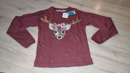 Winterlicher Pulli mit Hirsch-Motiv, Gr. 140, neu mim