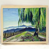 Superbe aquarelle sur papier paysage Lavaux. Signée