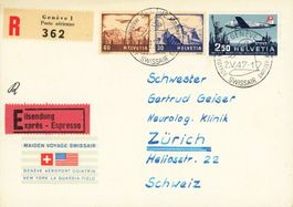 1947: Sonderflug Genf-Washington, R- und E-Brief