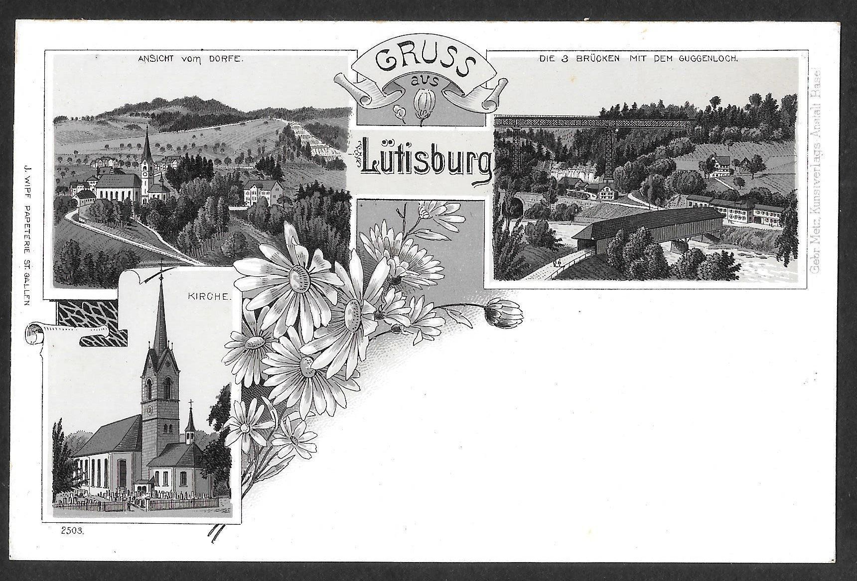 Cartoline postali: Lütisburg braune Lithografie 3 Bilder – Usato da Olten venduto da clotaldi