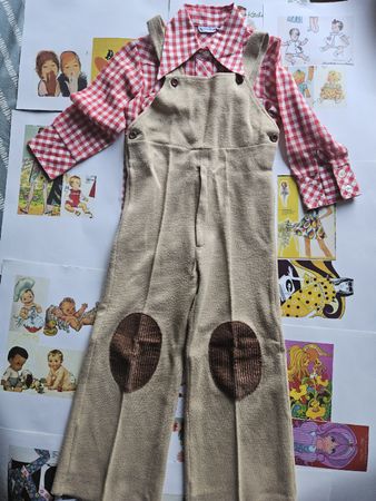 ensemble chemise salopette réel vintage T 92 seventies 1970