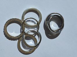 Beisteck- Ringe 5er Set. + Doppelring silberfarben