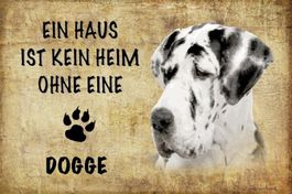 Blechschild-DOGGE-KEIN HEIM OHNE EINE