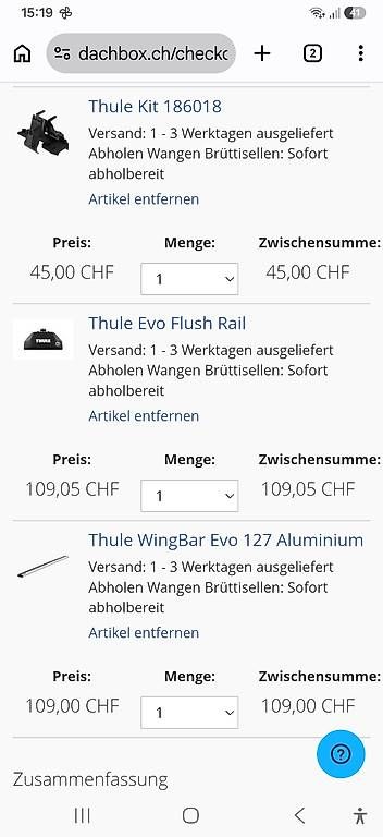 Balken: Thule Dachteäger WingBar Evo 127 Aluminium – Gebraucht aus Ranflüh von JanGoldenberger 1