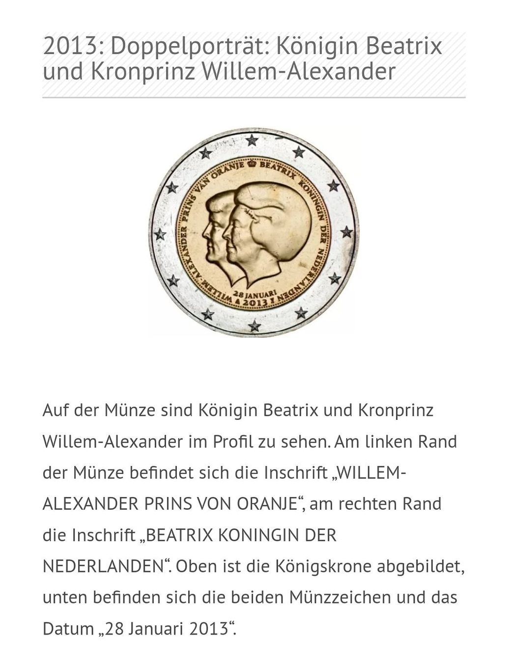 Tutti le monete: 2 Euro Niederlande 2013 – Usato da Eglisau venduto da Orange_Lion 2