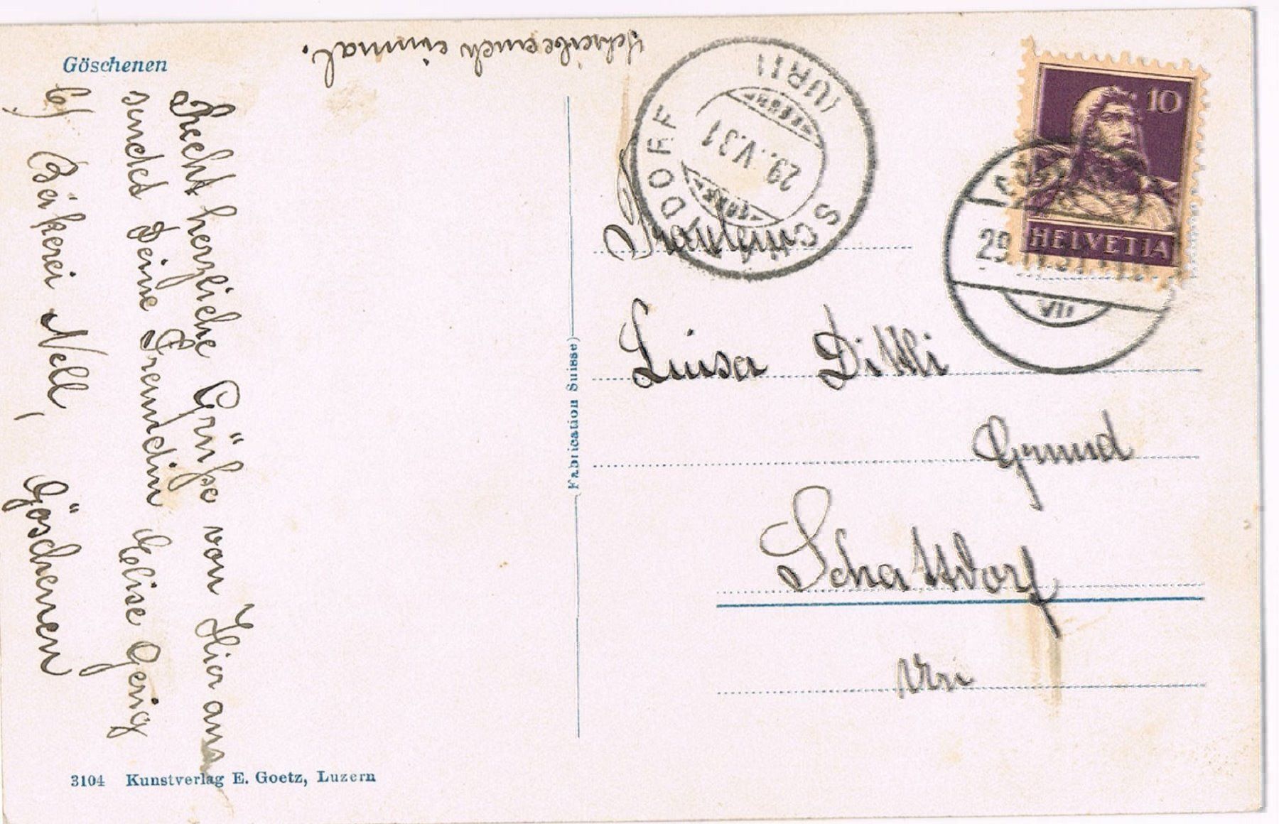 Cartoline postali: Göschenen, AK gelaufen 1931 – Usato da Buchs AG venduto da Baerfisch 1