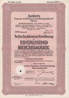 1942, Aktie, 1000RM Teilschuldverschreibung der Fa. JUNKERS
