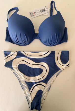 TRIUMPH, Bikini SUMMER Mix & Match, Grösse 42D/42,Blau/Weiss