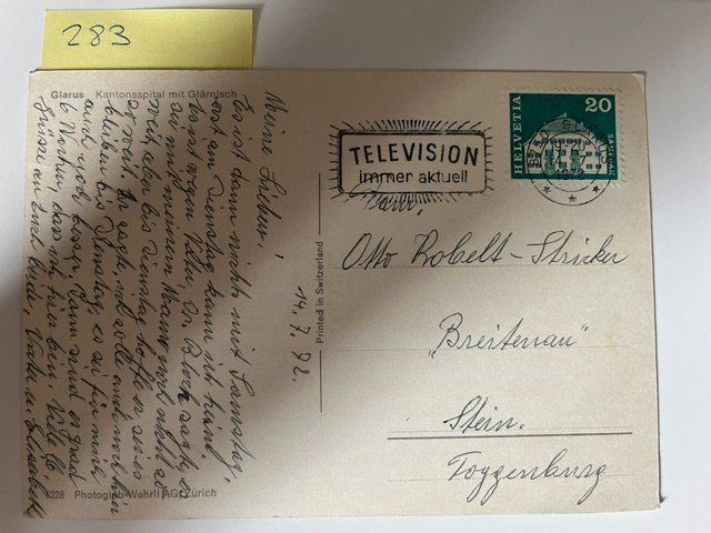 Ansichtskarten: Postkarte Glarus Kantonsspital mit Glarnegg 1972 – Gebraucht aus Niederwil AG von dahu75 1