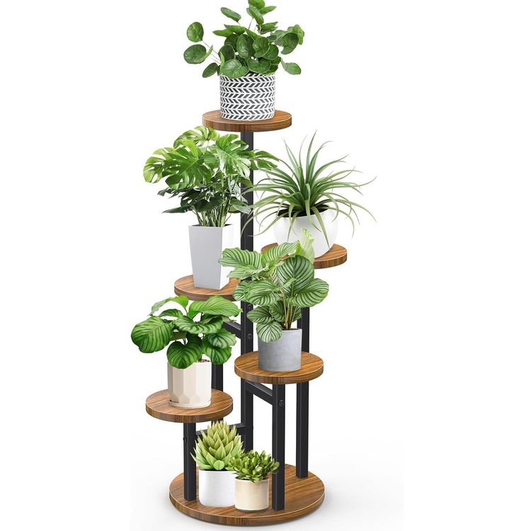 Pflanzenstnder Holz Rund 25,4 X 17,8 Cm Mit 3 Fen - Minimalistischer Blumenstnder  Bambus Optik Minimalistischer Pflanzenstnder