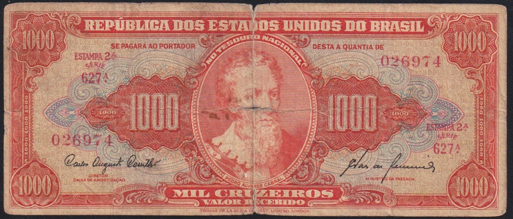Banconote: Brasilien 1000 Cruzeiros 1960 – Usato da Brugg AG venduto da banknoten_muesli