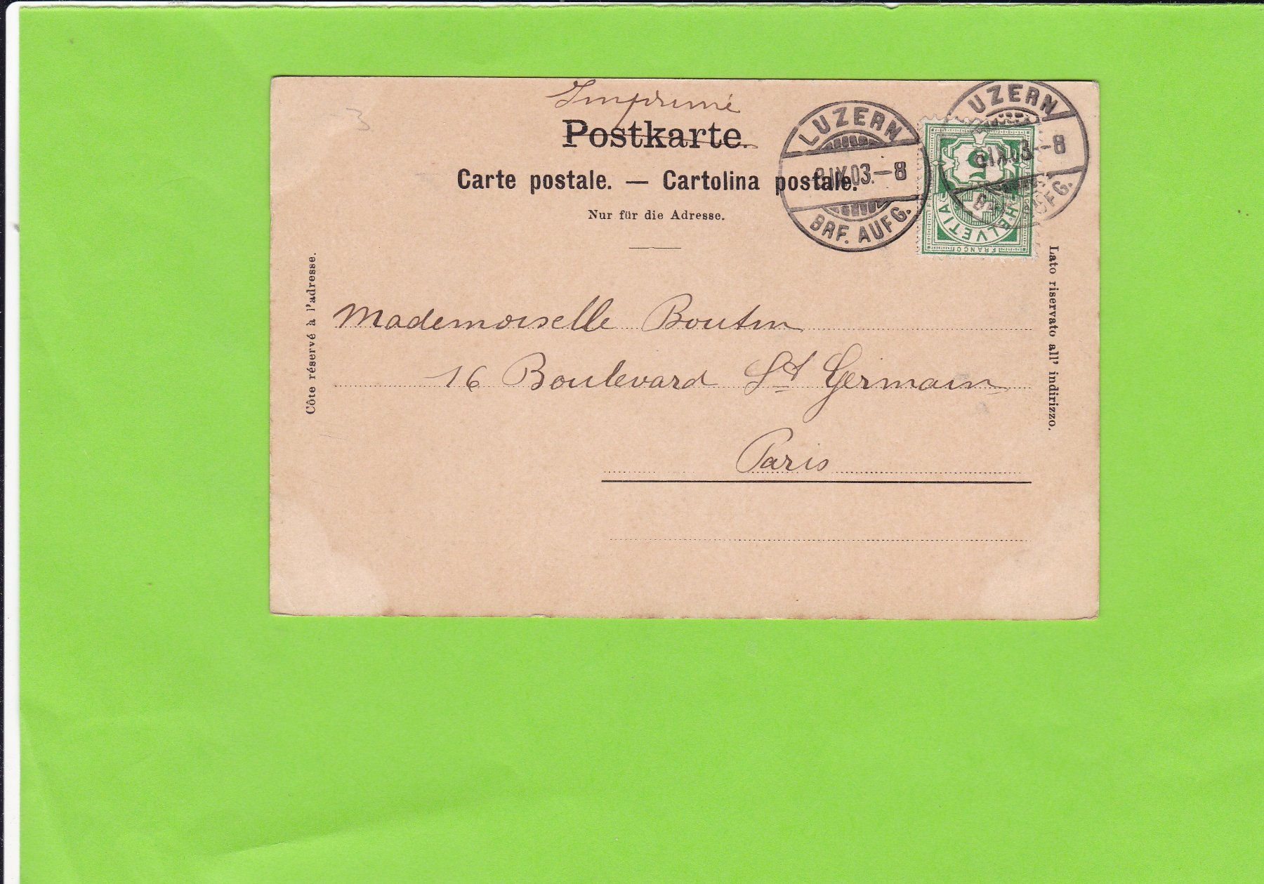 Ansichtskarten: Luzern mit Pilatus--1903 – Gebraucht aus St. Peterzell von neckertal 1