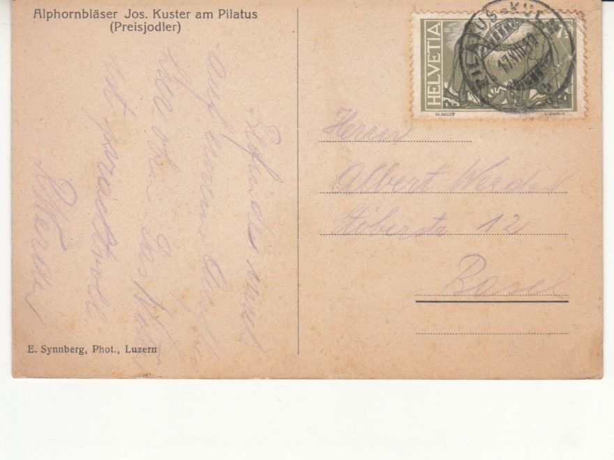 Cartoline postali: Pilatus mit Alphornbläser Jos. Kuster 1919 – Usato da Bürglen TG venduto da StampGraf 1