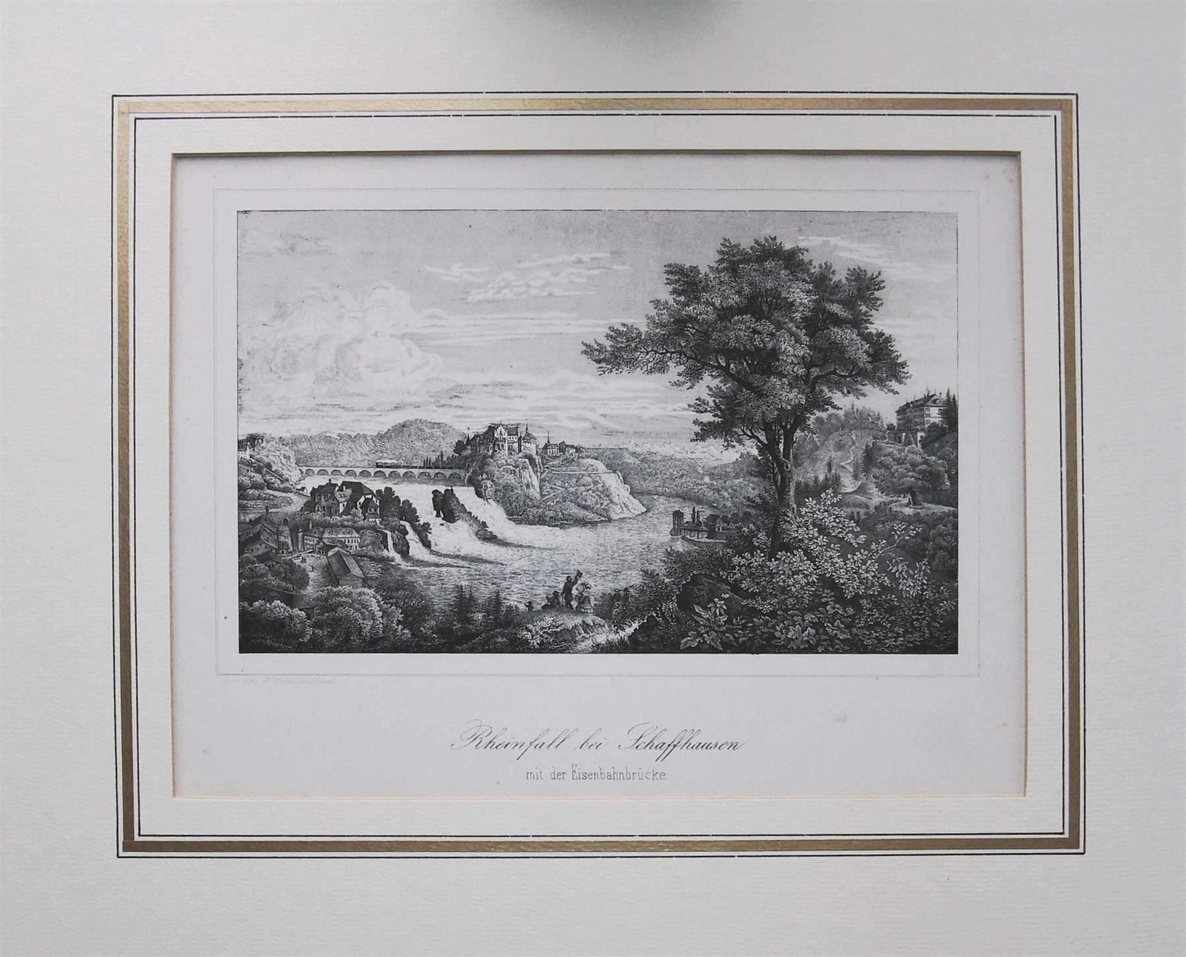 Stiche: Rheinfall Eisenbahn Litho von Deck selten – Gebraucht aus Rafz von Helvet32