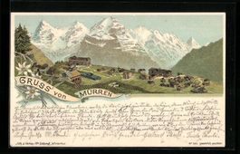 Litho Mürren, Ortsansicht mit Alpen