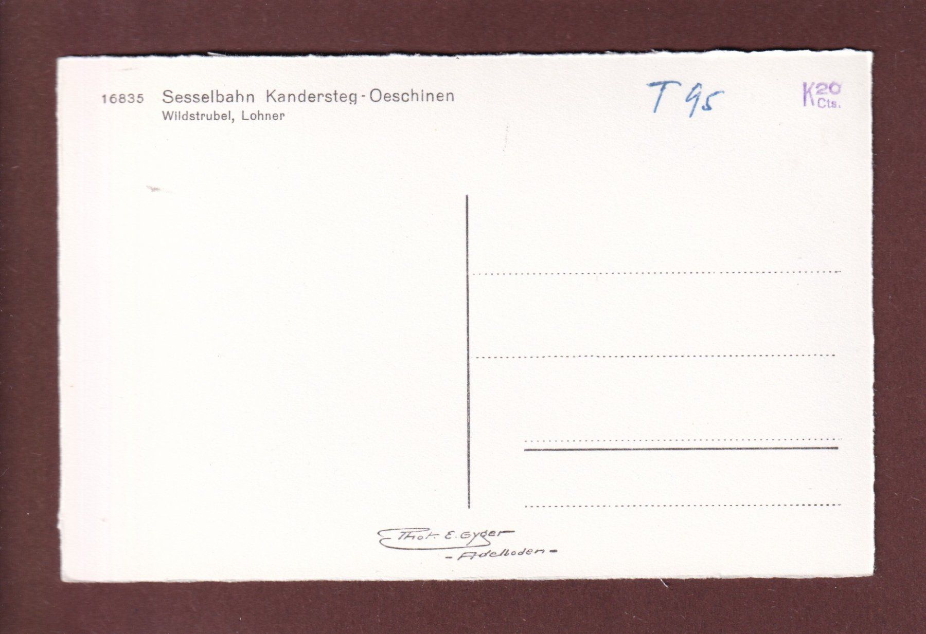 Cartoline postali: Sesselbahn KANDERSTEG-OESCHINEN – Usato da Pully venduto da nicecards 1