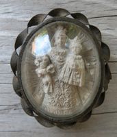 Relief  Madonna mit Kind Metall Glas gebraucht