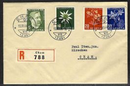 1944, J109-112, Serie auf R-Brief gestempelt CHAM (15574)