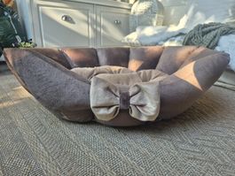 Edles Hundebett rund mit Schleife braun wie neu