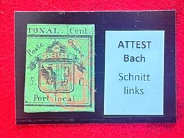 Doppelgenf rechte Hälfte gestempelt ʘ, Attest Bach
